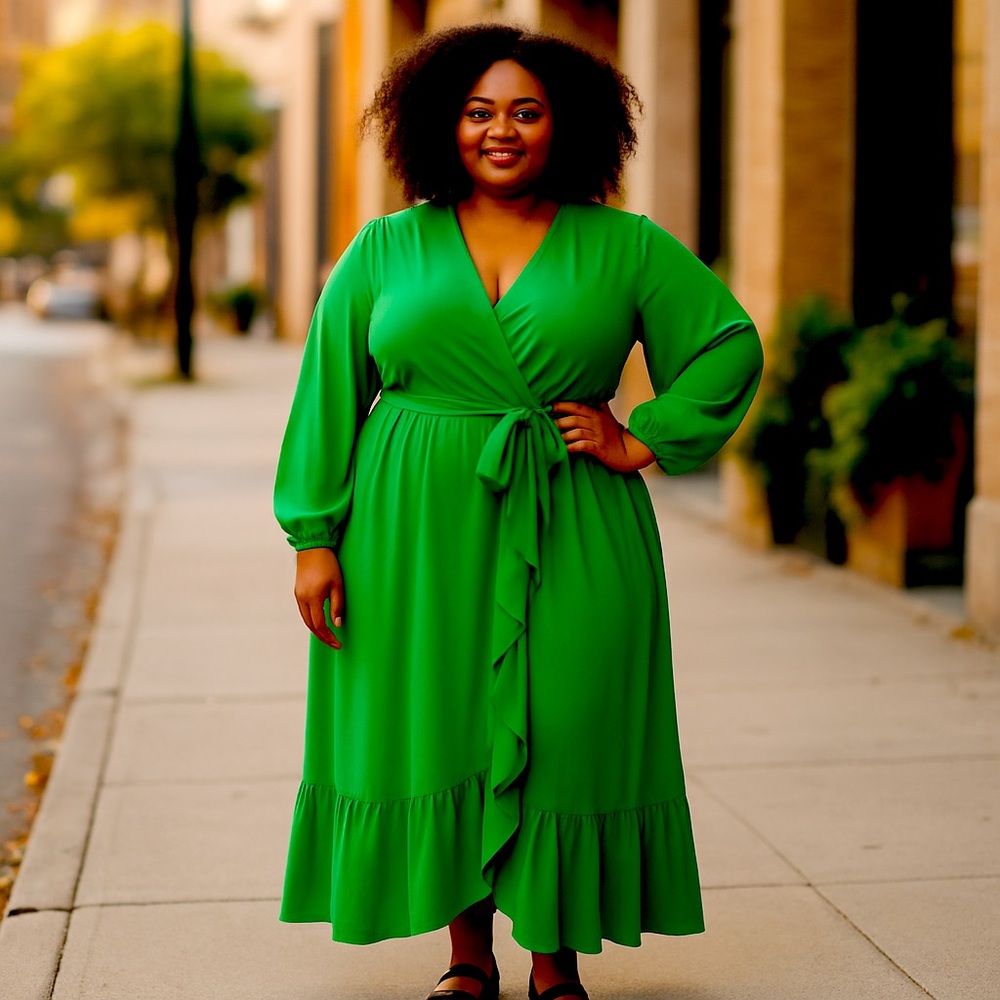 Elegant Green Wrap Dress